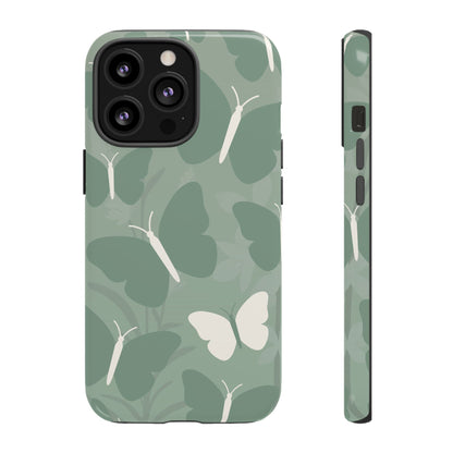 iPhone 13 Pro / Glossy Phone Case - Minimalist Mint Green Butterfly Pattern Phone Case