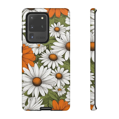 Samsung Galaxy S20 Ultra / Glossy Phone Case - Boho Chic Daisies Floral Pattern ’White Orange & Green’ Phone Case