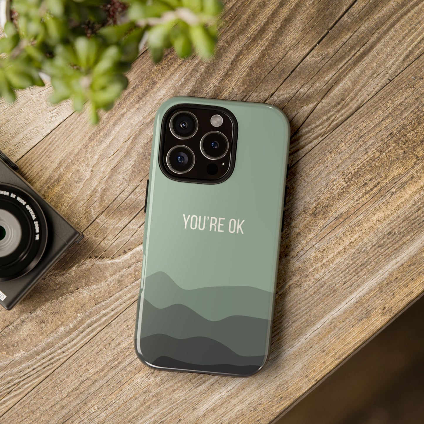 Phone Case - Minimalist Green Waves ’You’re OK’ Statement Phone Case