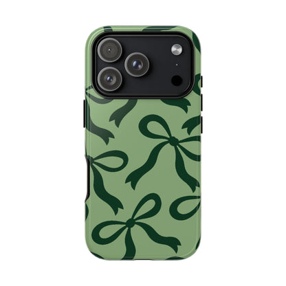 Bold Sage Green and Forest Green Bow Pattern Phone Case - Green Phone Case - iPhone 18 Pro / Glossy