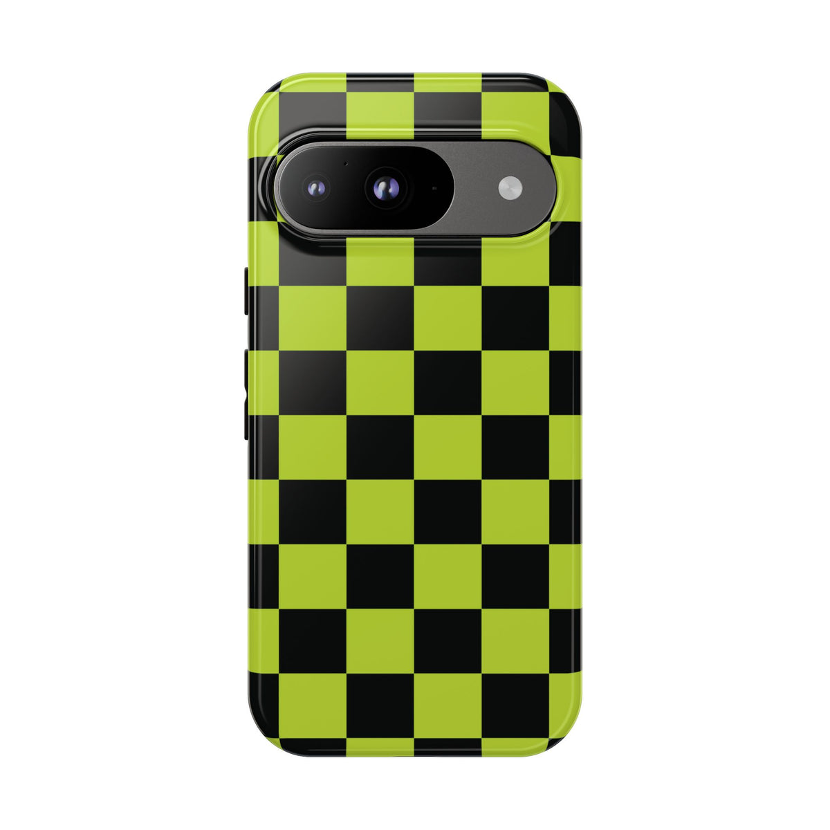 Trendy Neon Lime Green & Black Checked Pattern Phone Case - Green Phone Case - Google Pixel 9 / Glossy