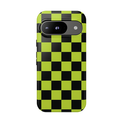 Trendy Neon Lime Green & Black Checked Pattern Phone Case - Green Phone Case - Google Pixel 9 / Glossy