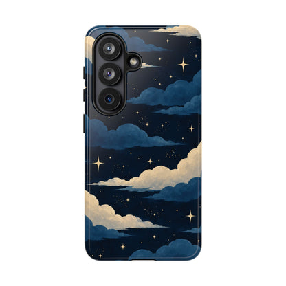 Illustrated Navy Blue Clouds & Stars Phone Case