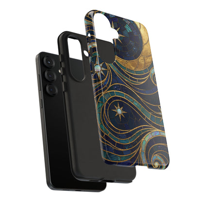 Elegant Navy & Gold Crescent Moon Mosaic Phone Case