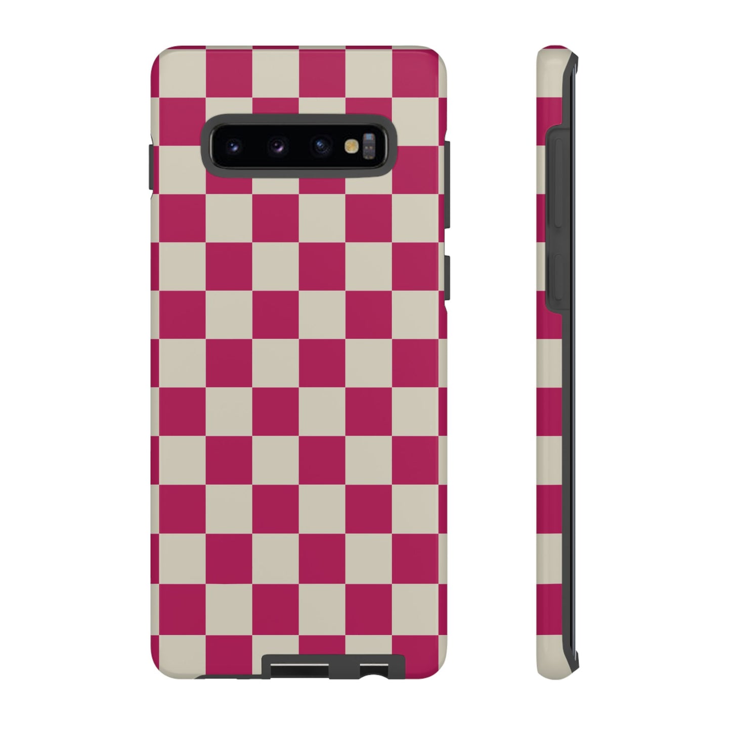 Samsung Galaxy S10 Plus / Glossy Phone Case - ’Pink & White Checkered Pattern’ Phone Case
