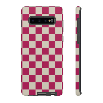 Samsung Galaxy S10 Plus / Glossy Phone Case - ’Pink & White Checkered Pattern’ Phone Case