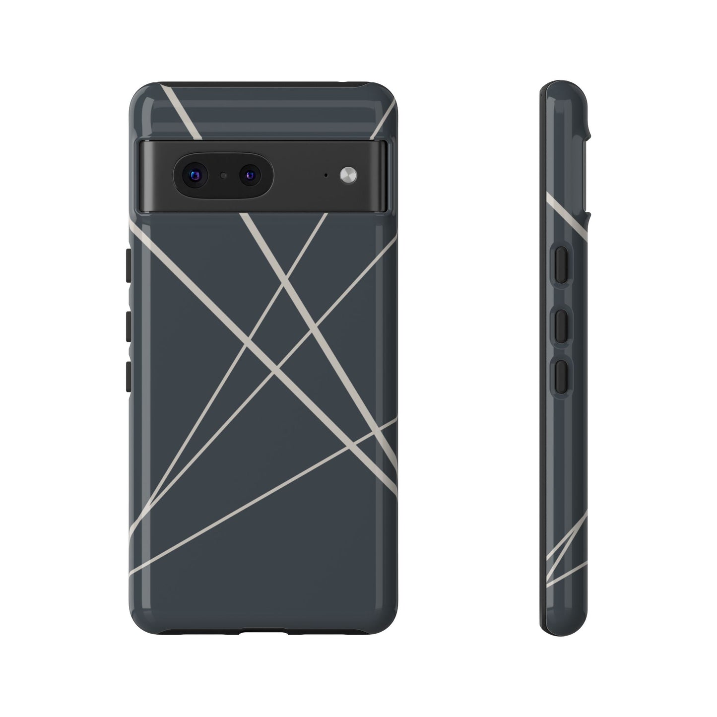 Google Pixel 7 / Glossy Phone Case - Abstract Blue with Beige Lines Phone Case