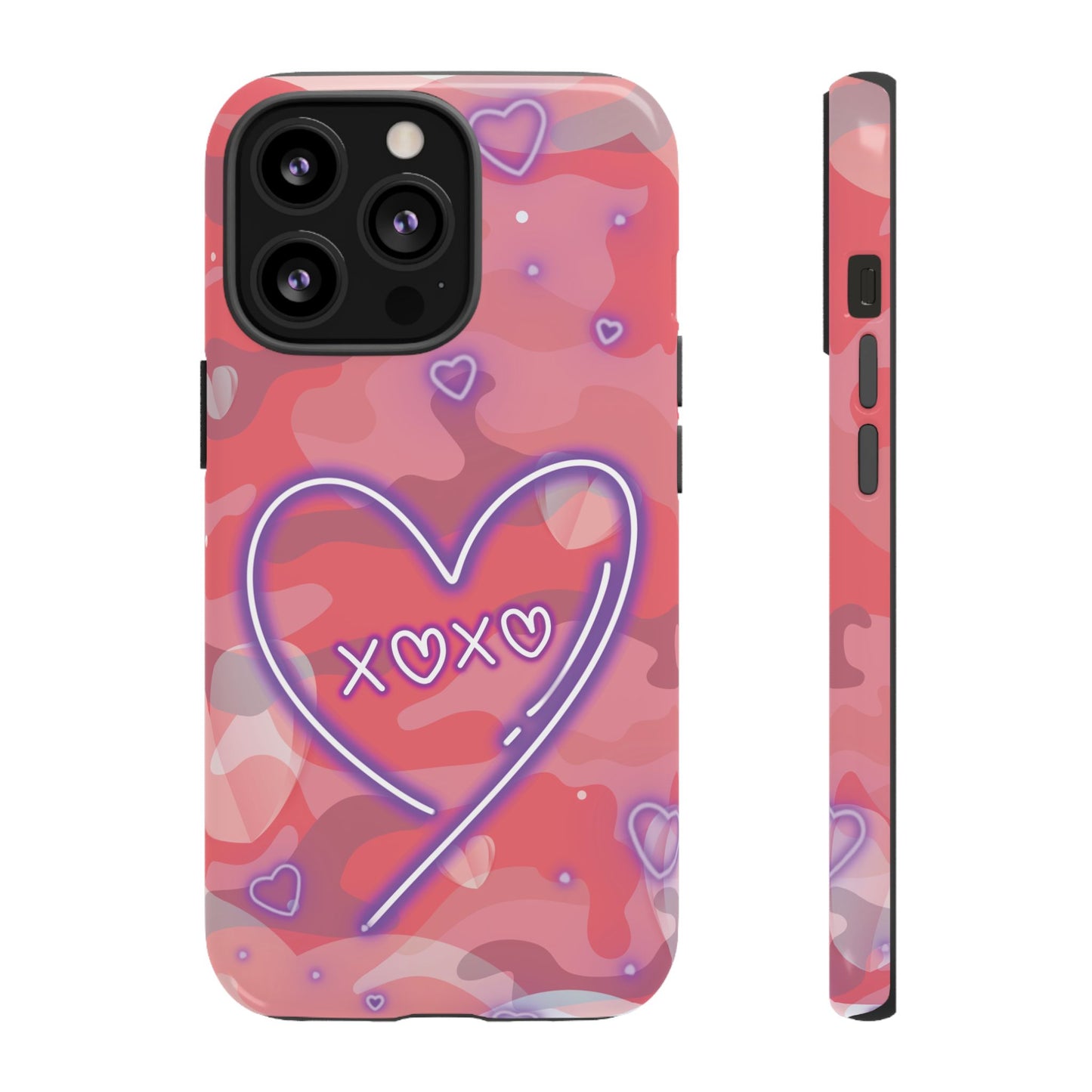 Love Heart Neon Camo Phone Case - Pink Phone Case - iPhone 13 Pro / Glossy