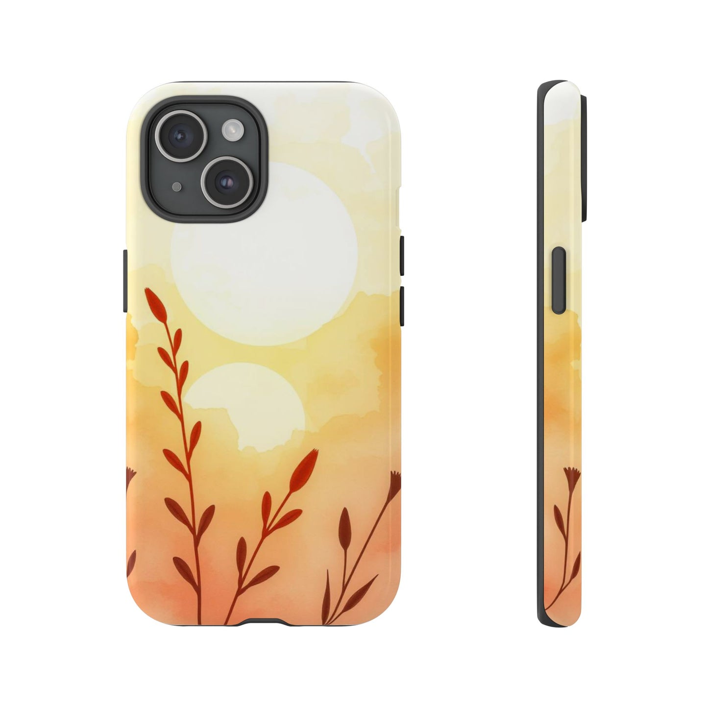 iPhone 15 / Glossy Phone Case - Watercolour Wildflower & Sun Design Phone Case