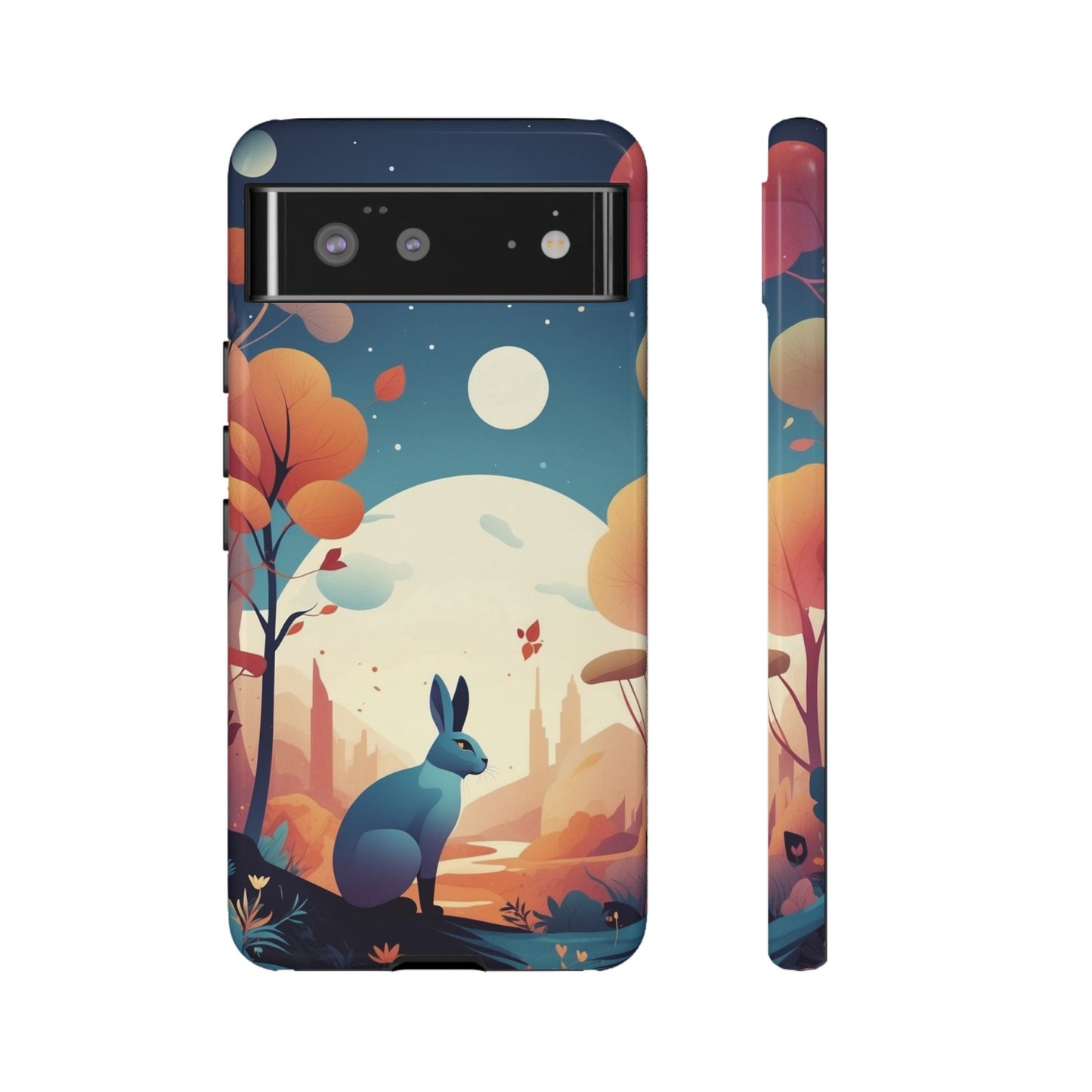 Google Pixel 6 / Glossy Phone Case - Stylised Blue Hare Design Phone Case