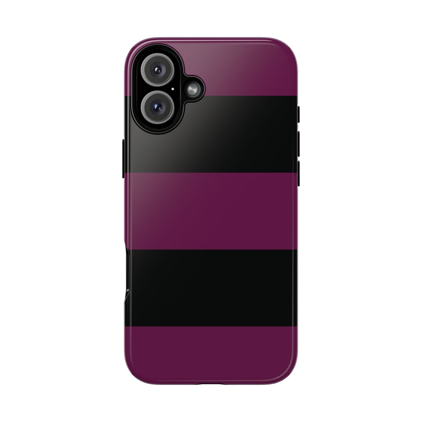iPhone 16 Plus / Glossy Phone Case - Purple & Black Horizontal Stripe Pattern Phone Case