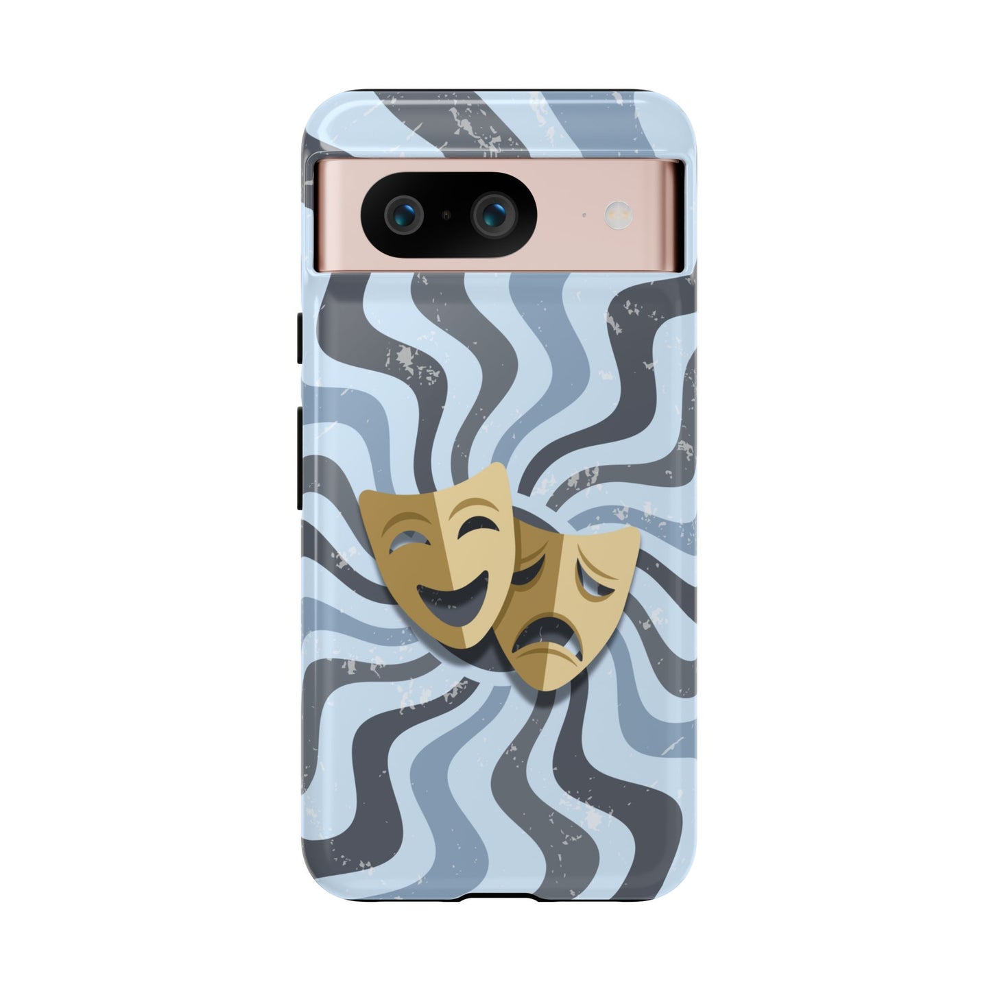 Comedy & Tragedy Masks – Blue Minimal Retro Wave Phone Case - Blue Phone Case - Google Pixel 8 / Glossy