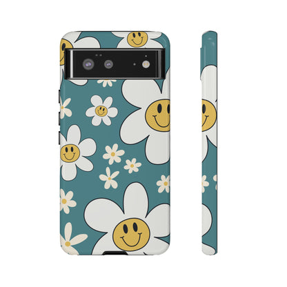 Fun Retro Daisy Pattern with Light Blue Background Phone Case - Blue Phone Case - Google Pixel 6 / Glossy