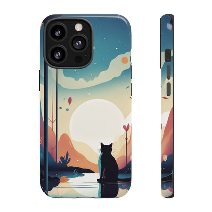 Stylised Cat & Moon Design Phone Case - Multicolor Phone Case - iPhone 13 Pro / Glossy