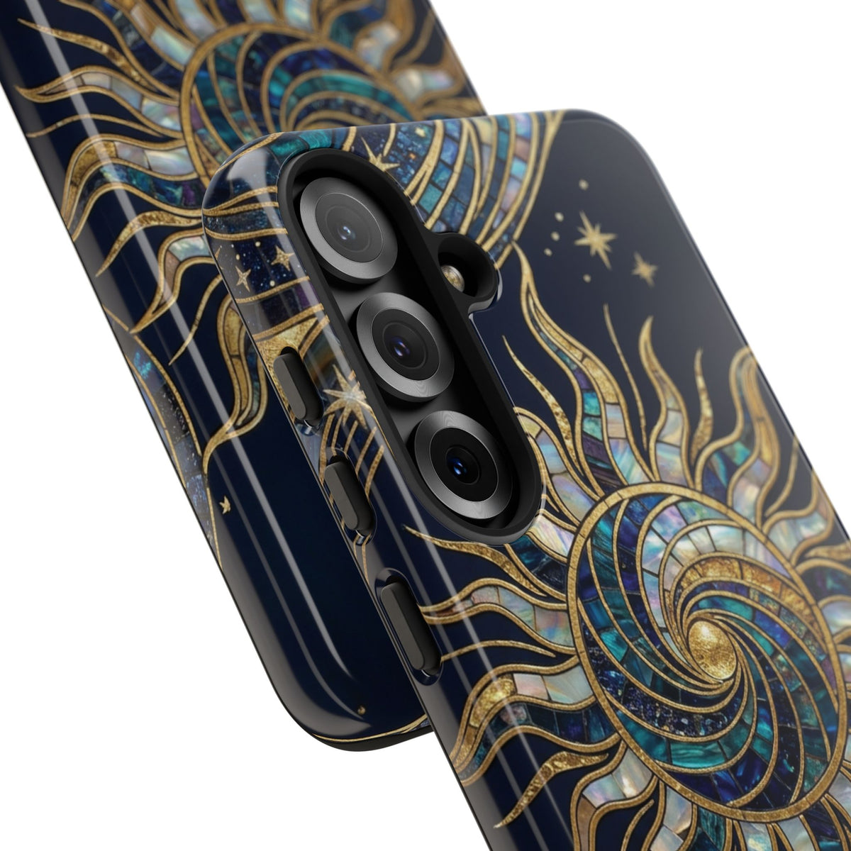 Elegant Navy & Gold Solar Spiral Phone Case