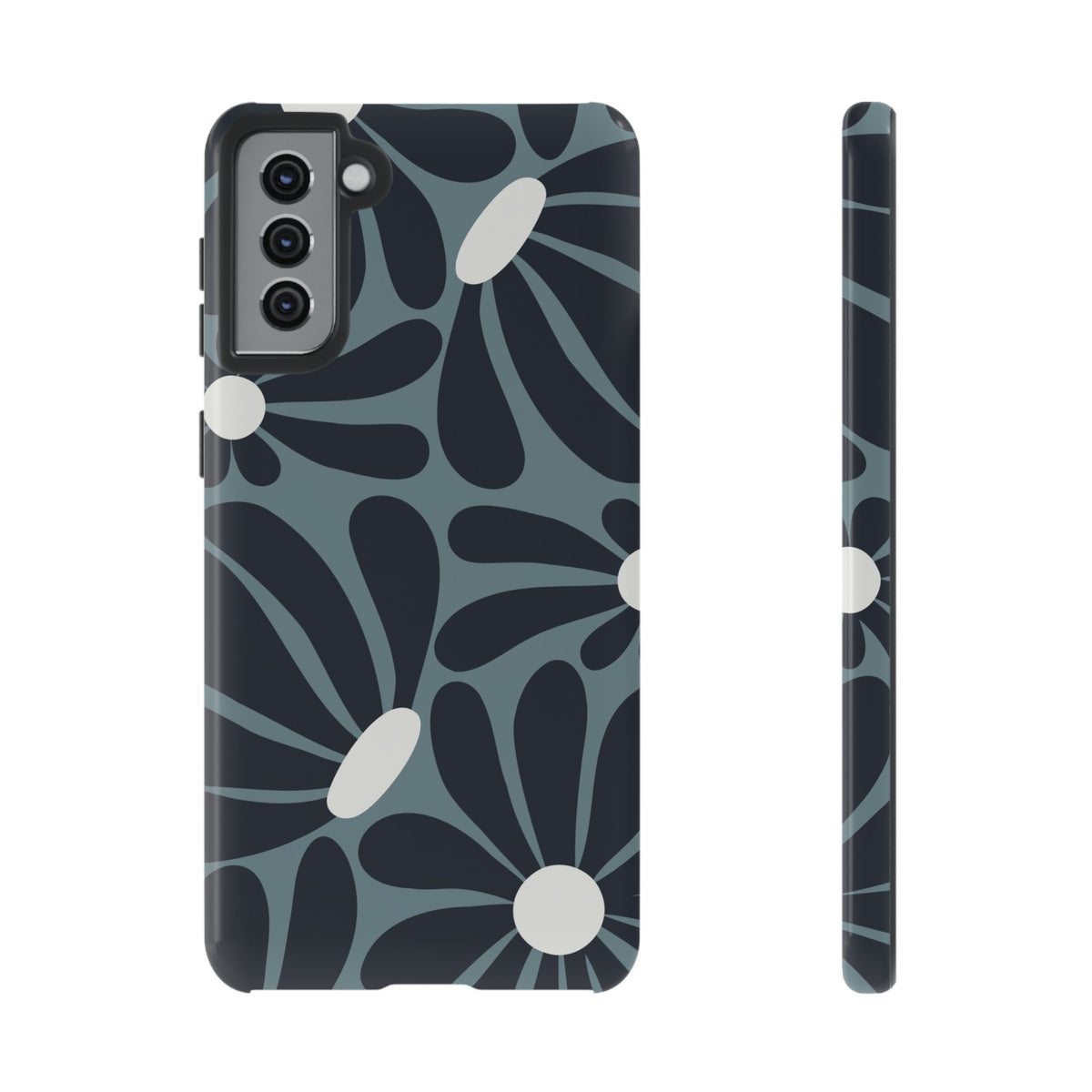 Retro Navy Blue & White Daisy Pattern Phone Case - Blue Phone Case - Samsung Galaxy S21 Plus / Glossy