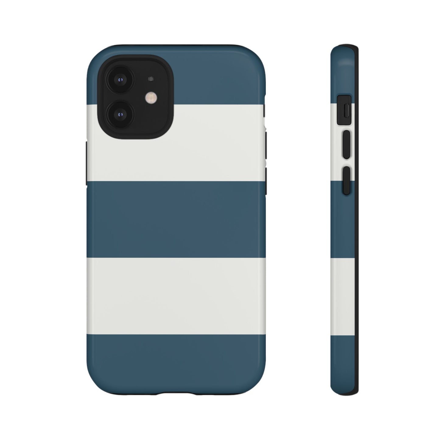 iPhone 12 Mini / Glossy Phone Case - Blue & White Horizontal Stripe Pattern Phone Case