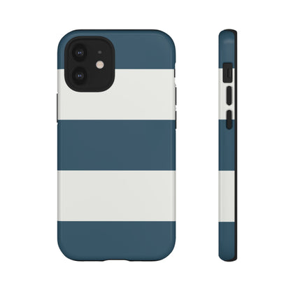 iPhone 12 Mini / Glossy Phone Case - Blue & White Horizontal Stripe Pattern Phone Case
