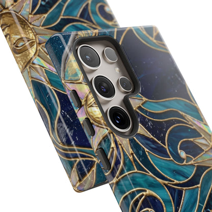 Elegant Teal & Gold Celestial Suns Phone Case