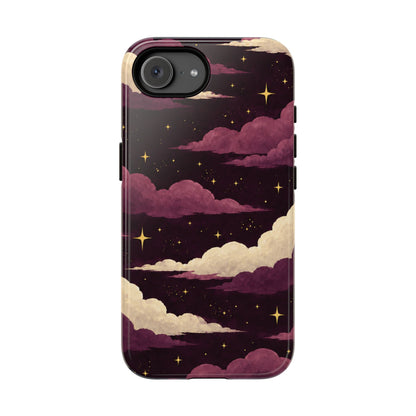 Illustrated Plum Clouds & Stars Phone Case - Purple Phone Case - iPhone 17e / Glossy