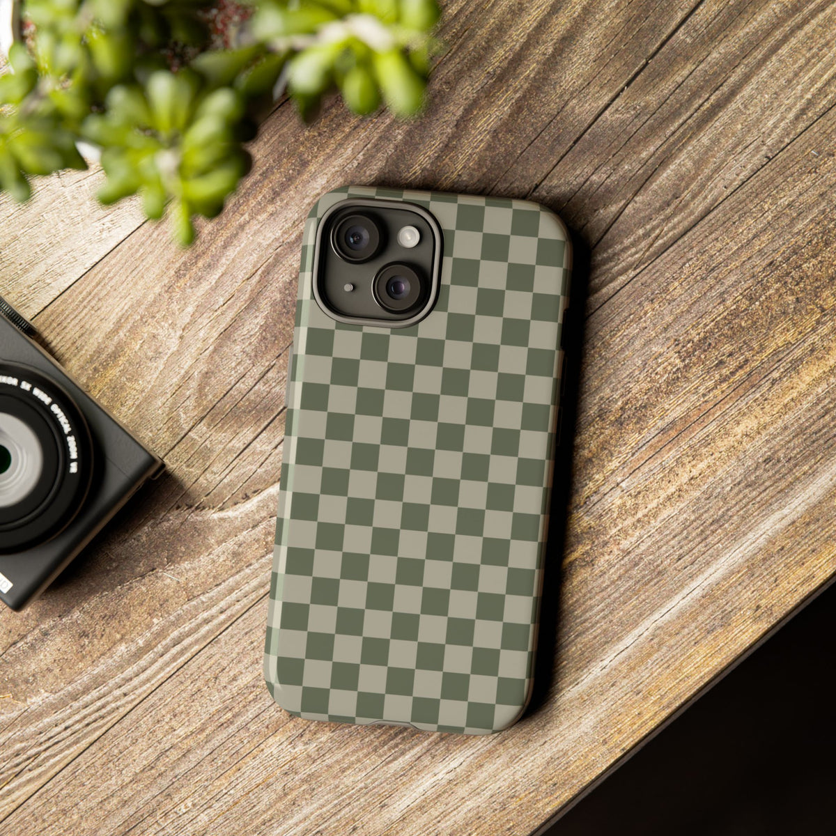 Bold Olive Green Checked Pattern Phone Case - Green Phone Case