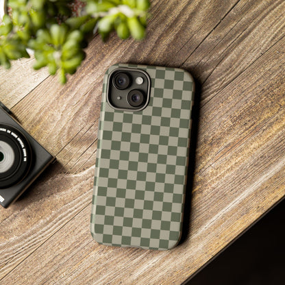 Bold Olive Green Checked Pattern Phone Case - Green Phone Case