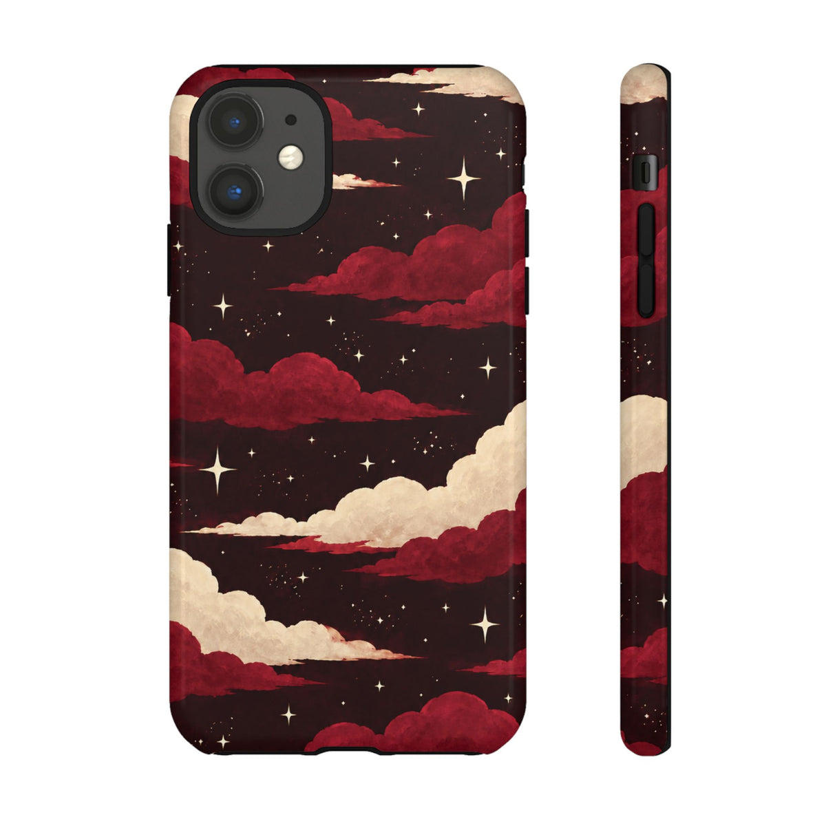 Illustrated Crimson Red Clouds & Stars Phone Case
