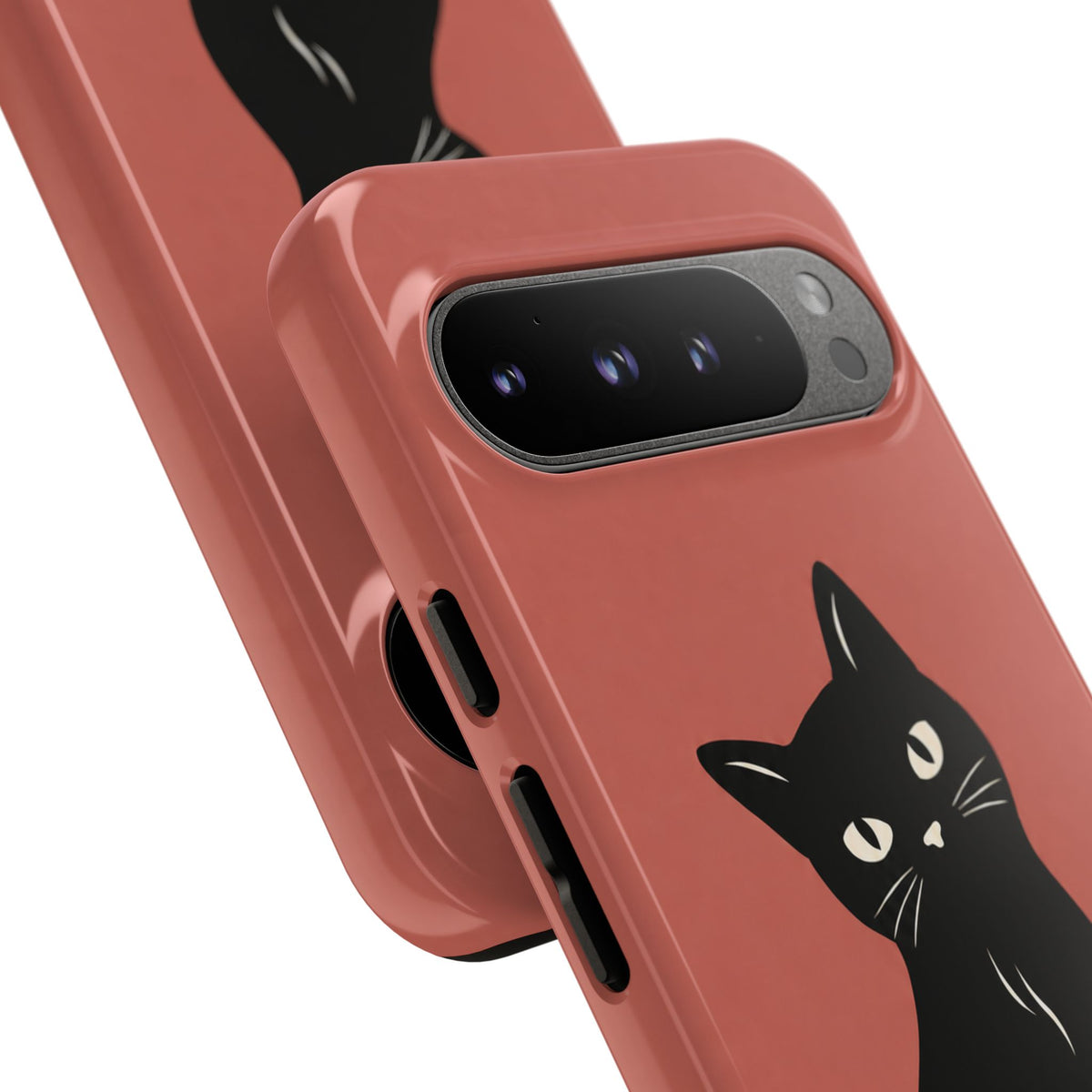 Minimalist Coral Red & Black Cat Phone Case