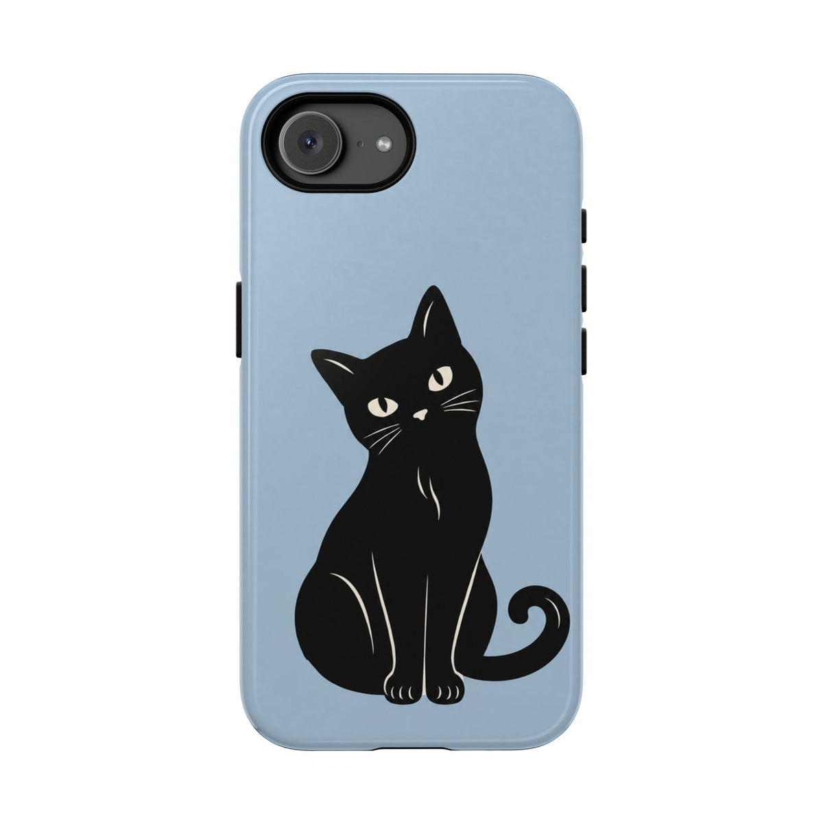 Minimalist Powder Blue & Black Cat Phone Case - Blue Phone Case - iPhone 17e / Glossy