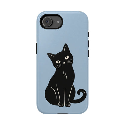 Minimalist Powder Blue & Black Cat Phone Case - Blue Phone Case - iPhone 17e / Glossy