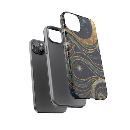 Elegant Navy & Gold Crescent Moon Mosaic Phone Case