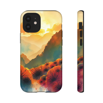 iPhone 12 Mini / Glossy Phone Case - Ideallic Watercolour Sunset Design Phone Case