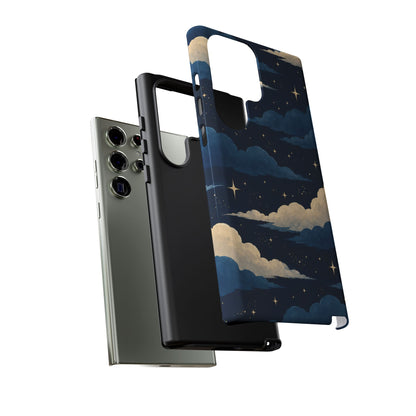 Illustrated Navy Blue Clouds & Stars Phone Case