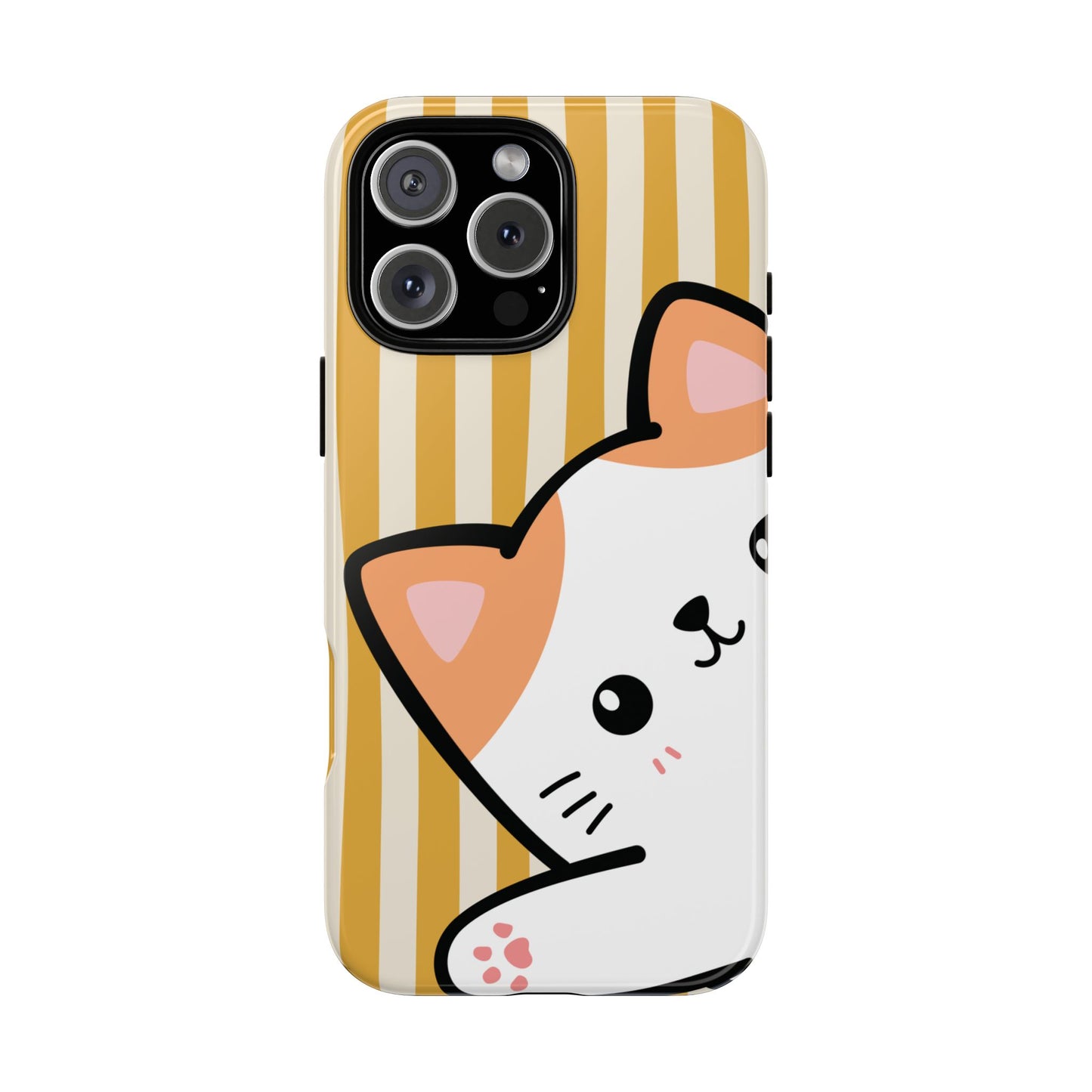 iPhone 16 Pro Max / Glossy Phone Case - Peakaboo Cat with Yellow Stripe Pattern Phone Case