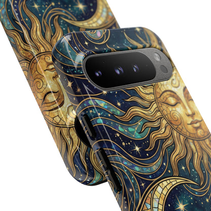 Elegant Teal & Gold Sun and Moon Phone Case