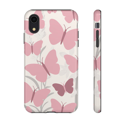 iPhone XR / Glossy Phone Case - Minimalist Cream & Pink Butterfly Pattern Phone Case