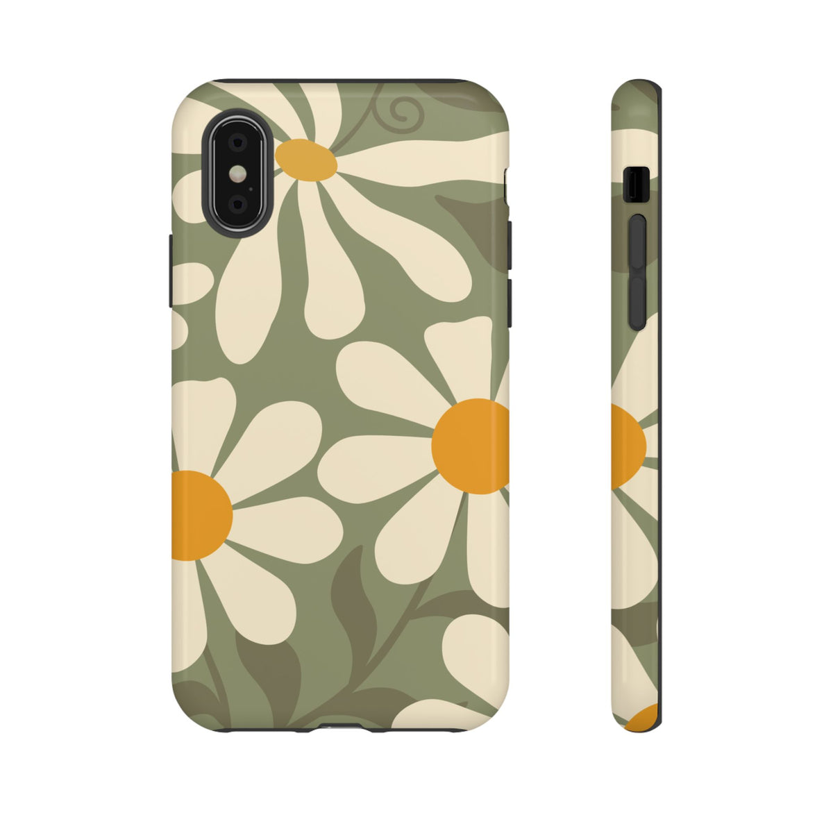 Retro Green Daisy Pattern #2 Phone Case - Green Phone Case - iPhone X / Glossy