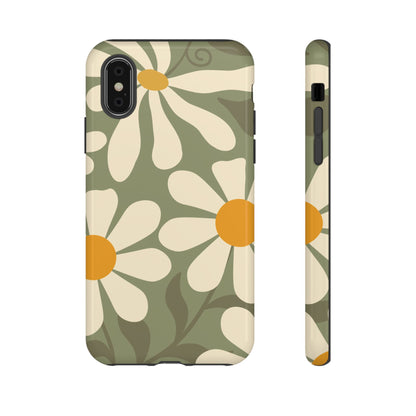 Retro Green Daisy Pattern #2 Phone Case - Green Phone Case - iPhone X / Glossy