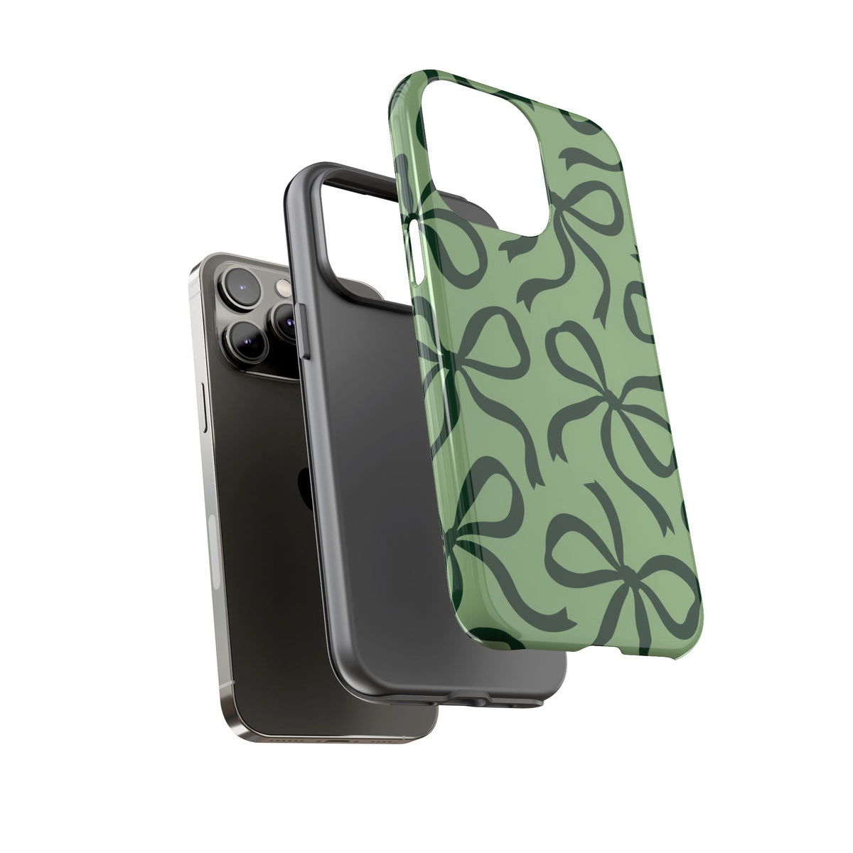 Bold Sage Green and Forest Green Bow Pattern Phone Case