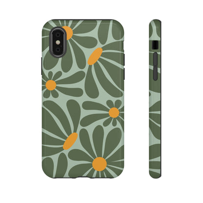 iPhone X / Glossy Phone Case - Retro Green Daisy Pattern Phone Case