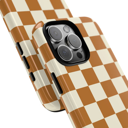 Orange & White Checked Pattern Phone Case - Orange Phone Case
