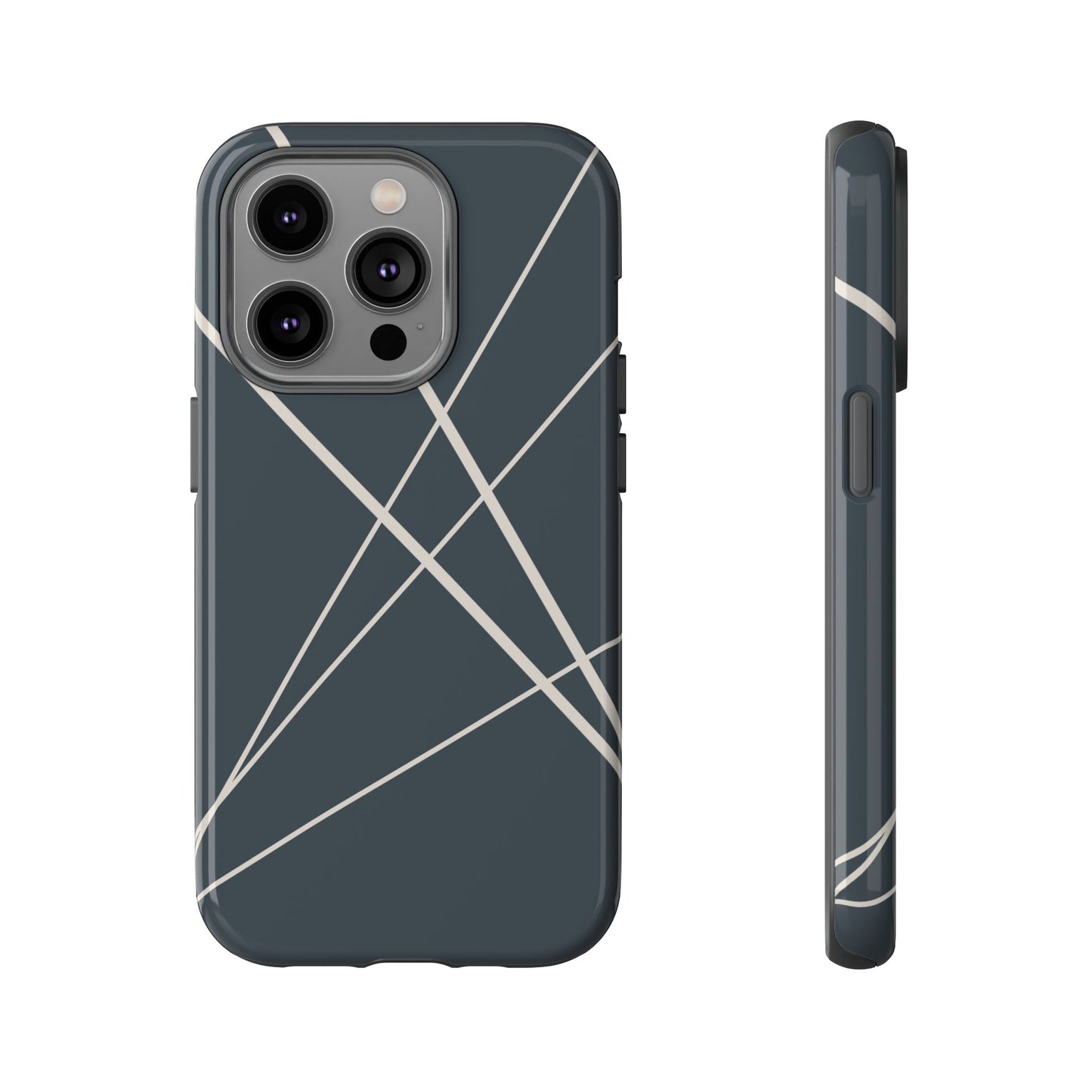 iPhone 14 Pro / Glossy Phone Case - Abstract Blue with Beige Lines Phone Case