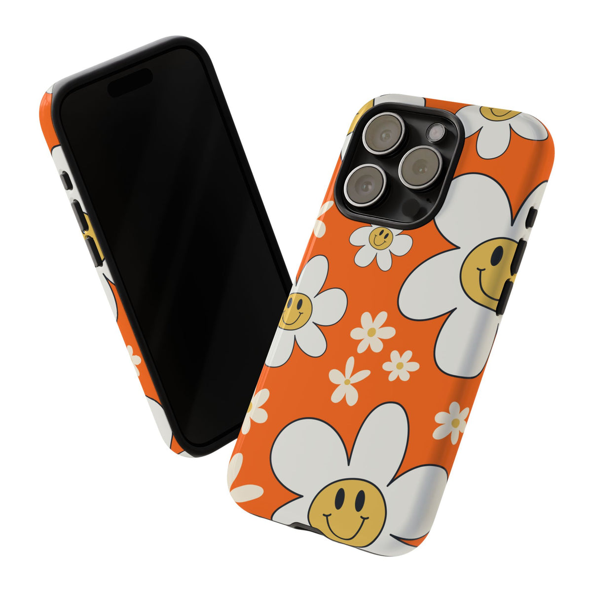 Fun Retro Daisy Pattern with Orange Background Phone Case - Orange Phone Case
