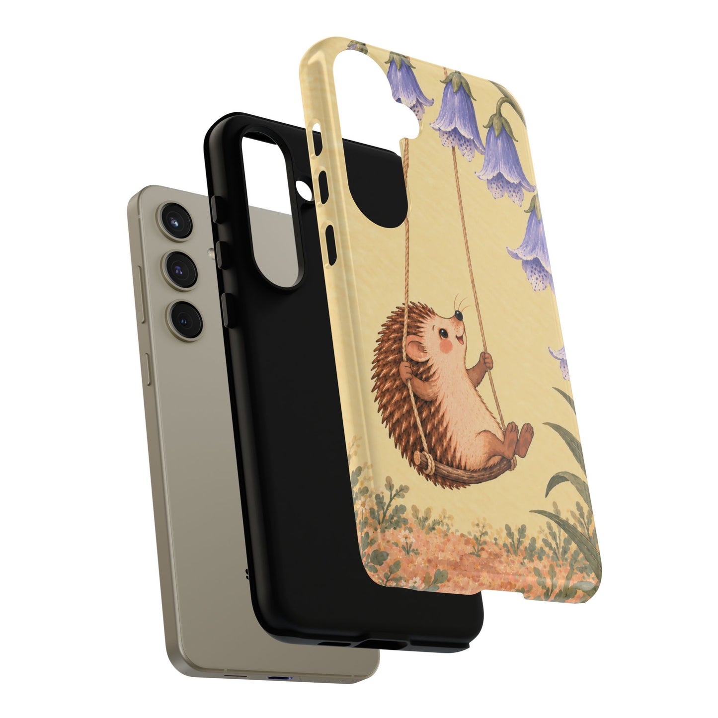 Whimsical Buttercream Hedgehog and Bluebell Phone Case - Yellow Phone Case
