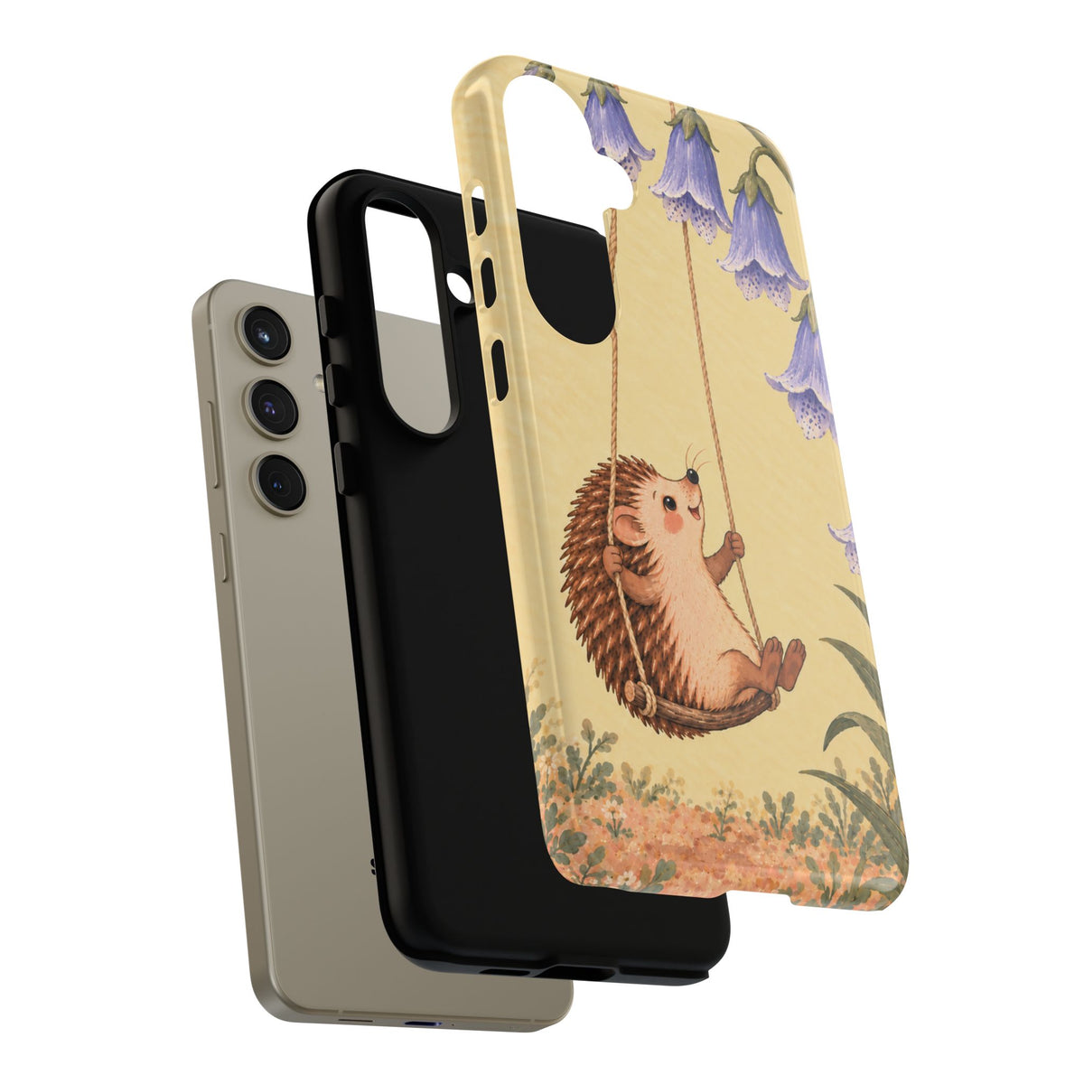 Whimsical Buttercream Hedgehog and Bluebell Phone Case - Yellow Phone Case