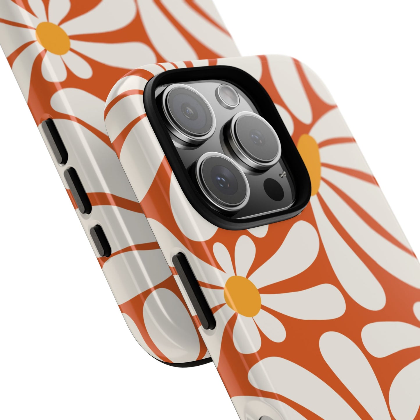 Retro Orange Daisy Pattern Phone Case - Orange Phone Case