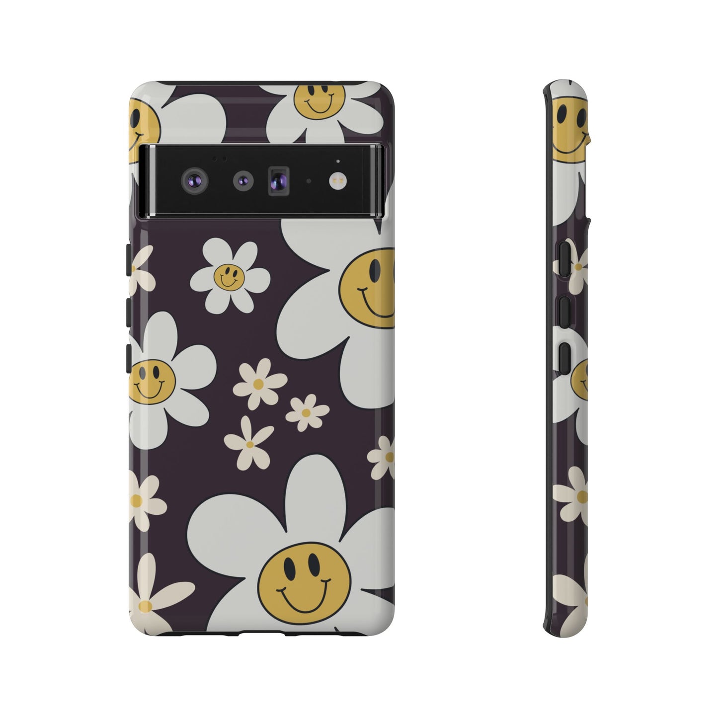 Google Pixel 6 Pro / Glossy Phone Case - Fun Retro Daisy Pattern with Purple Background Phone Case