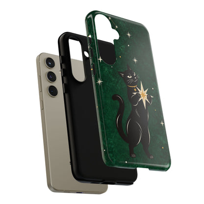 Forest Green Celestial Black Cat Phone Case - Green Phone Case