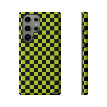 Trendy Neon Lime Green & Black Small Checked Pattern Phone Case - Green Phone Case - Samsung Galaxy S23 Ultra / Glossy