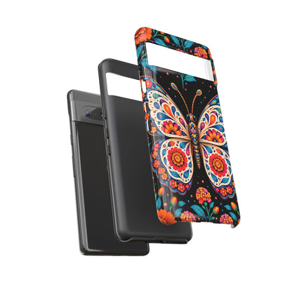 Vibrant Orange and Turquoise Calavera Butterfly Phone Case - Multicolor Phone Case